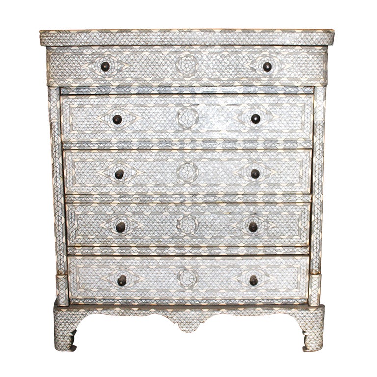 Syrian Mother of Pearl Inlay Chest of Drawers Dresser
