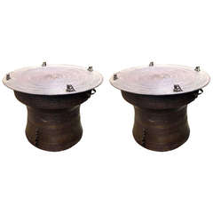 Pair of Bronze Rain Drum Tables