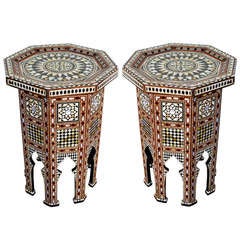Beautiful Pair Of Moroccan Inlay Side Tables