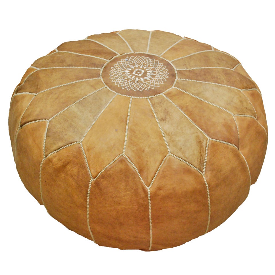 Large Leather Moroccan Pouf Ottoman