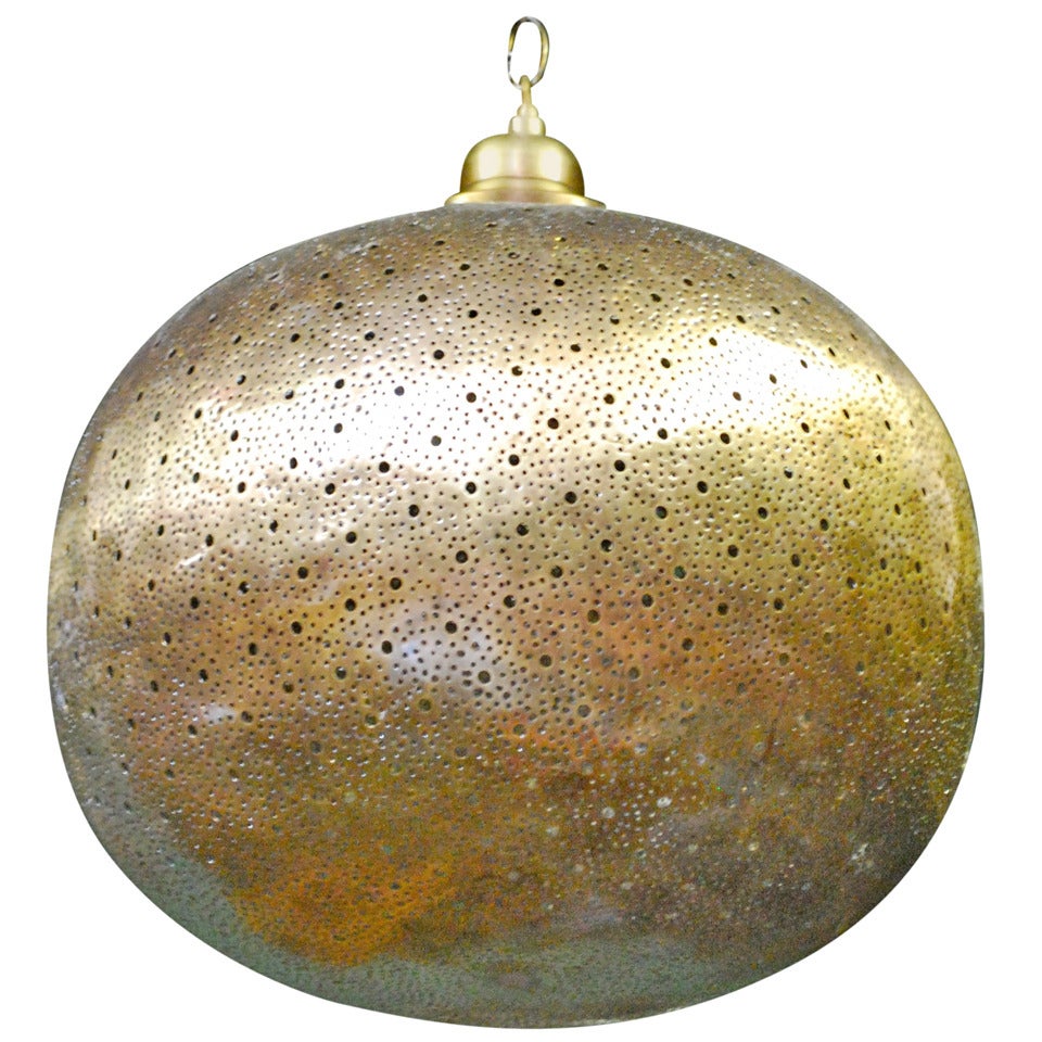 "Orb" Round Moorish Brass Light Chandelier by Haskell Design For Sale