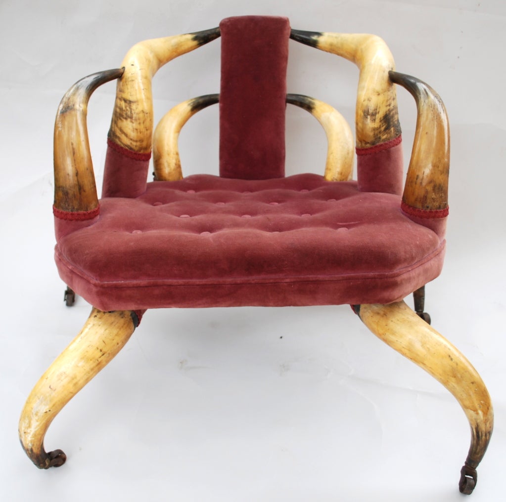 Steer horn chair with original velvet upholstery. Great design.