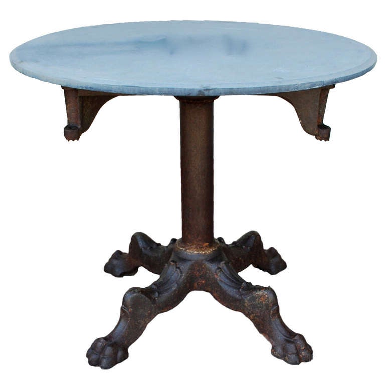 Beautiful Cast Iron Industrial Round Table with Stone Top at 1stDibs
