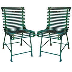 Pair of Green French Parisian Chairs early 20th Century