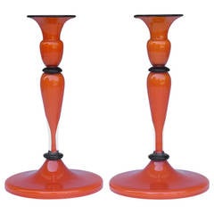 Vintage Pair of 1950's Italian Murano Glass Candlesticks