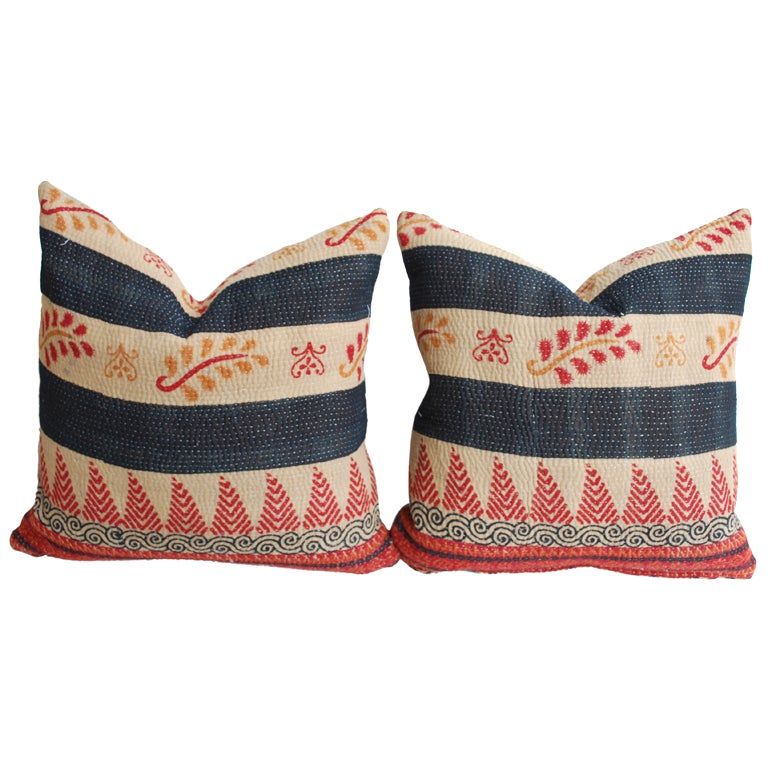Pair of Vintage Indian Sari Fabric Pillows at 1stdibs
