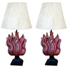 Vintage Pair of Lamps with 18th Century Flame Fragment