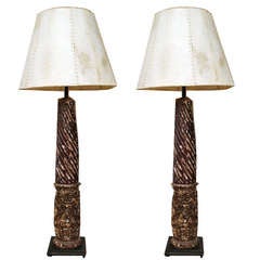 Pair of 17th C Solomonic Column Lamps Pair of 17th C Solomonic Column Lamps