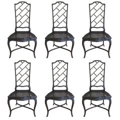 Set of 6 Chippendale Chinoiserie High Back Chairs