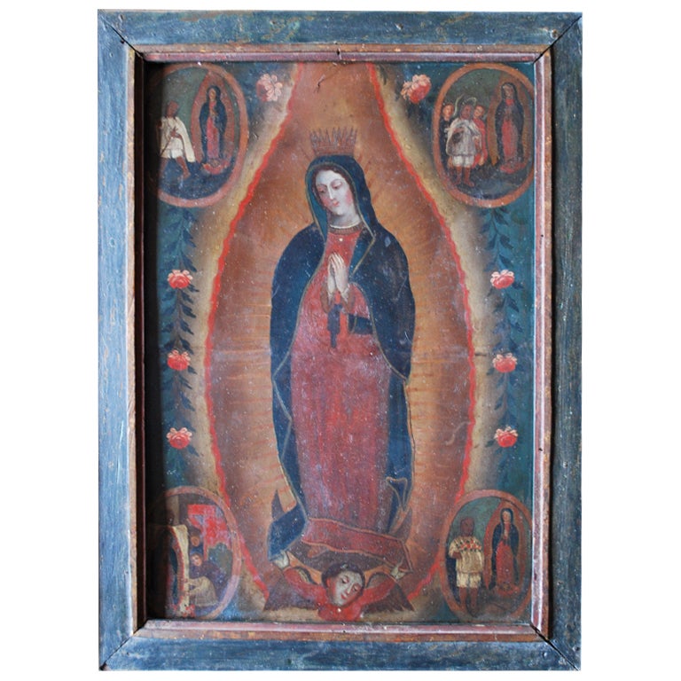 Virgin of Guadalupe Retablo Vignettes of Juan Diego Mexico