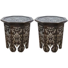  Pair of Syrian Octagonal Mother of Pearl Side Tables