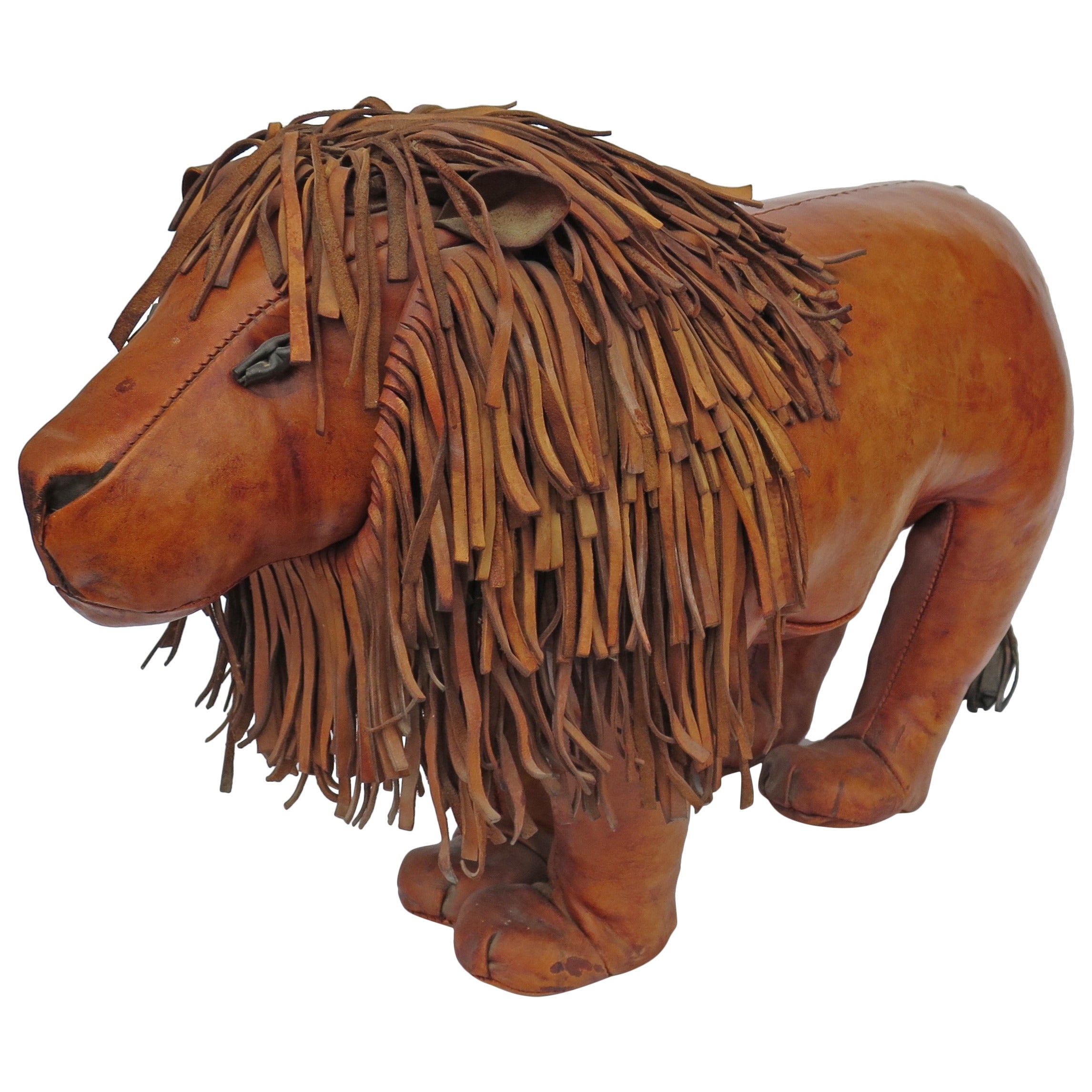 Leather Lion Footstool by Dimitri Omersa for Abercrombie & Fitch
