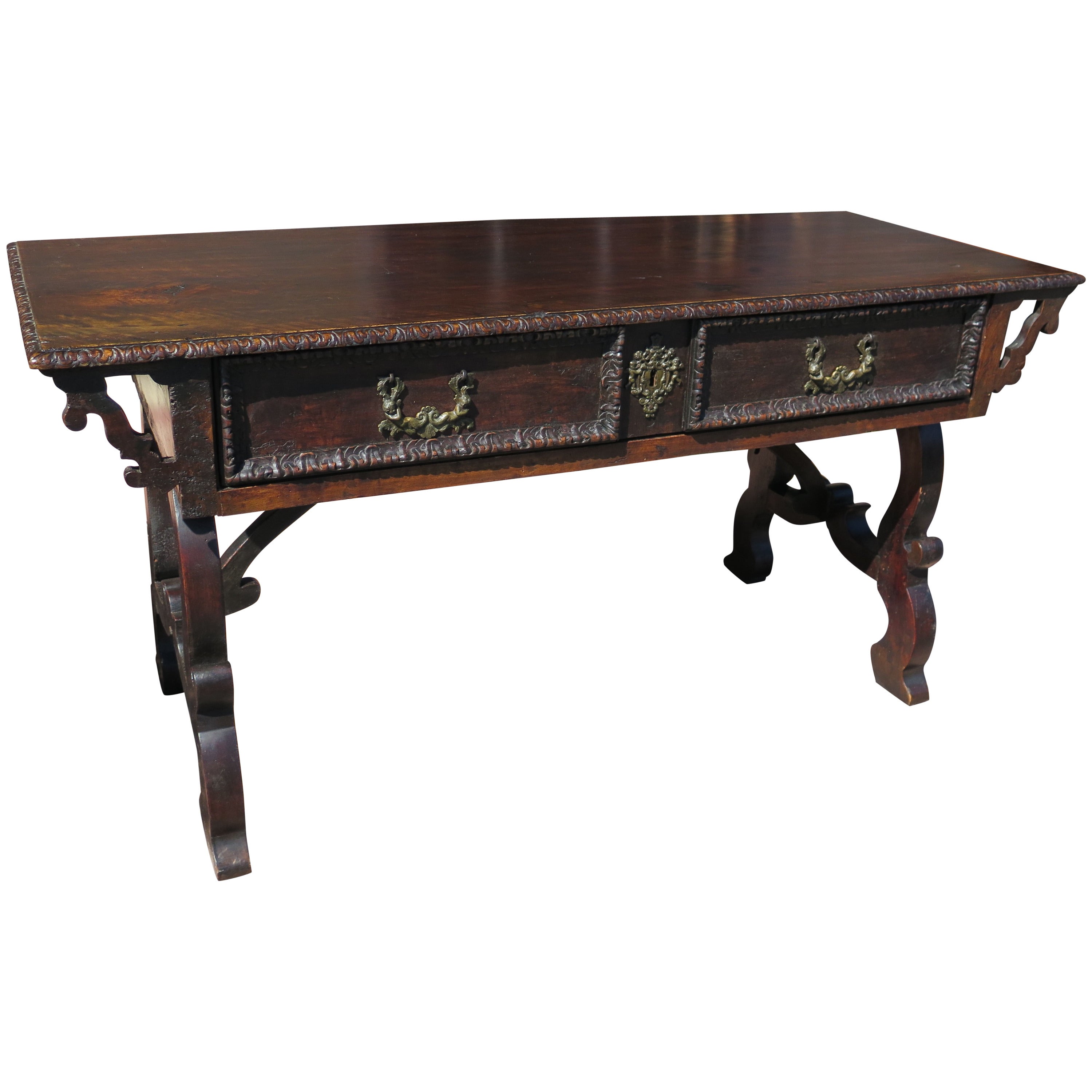 Italian Baroque Console Table in Walnut For Sale
