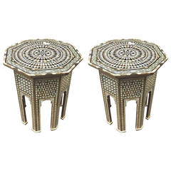 Pair of Inlay Mother of Pearl Tabouret Moorish Side Tables