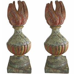 Pair of 18th Century Flame Architectural Finials Fragments
