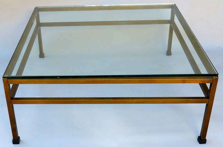 Pair of Modern Coffee Tables with Bronzed Base Glass Top 1