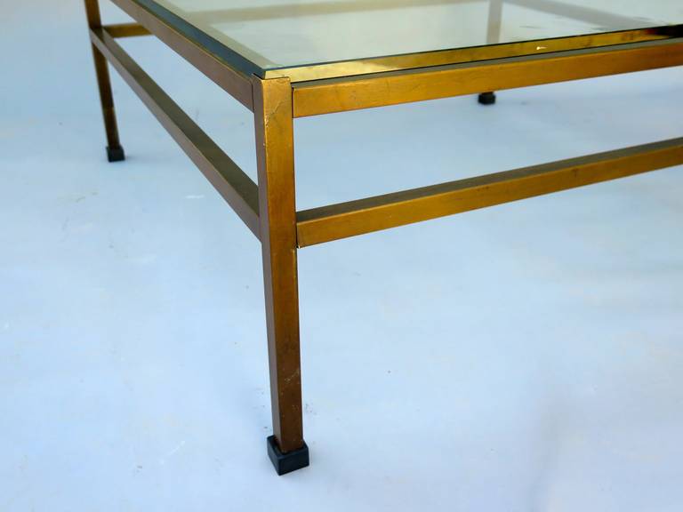 Pair of Modern Coffee Tables with Bronzed Base Glass Top In Excellent Condition In Montecito, CA