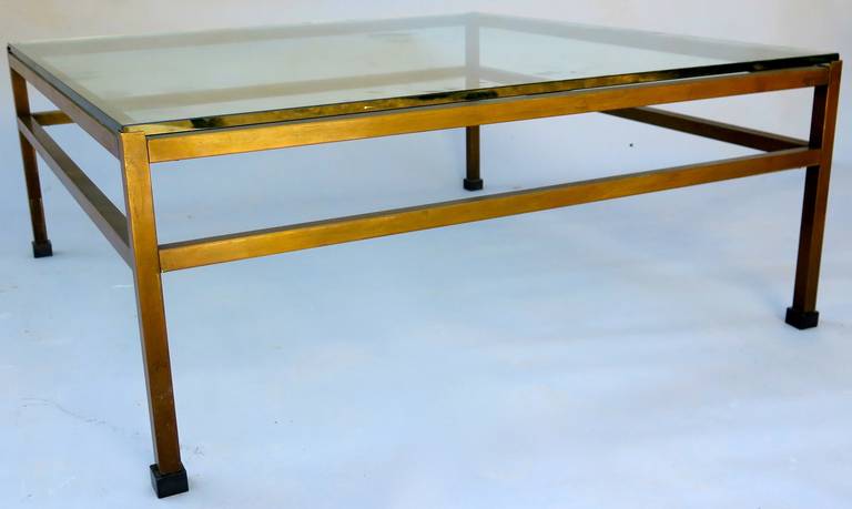 20th Century Pair of Modern Coffee Tables with Bronzed Base Glass Top
