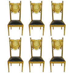 Exceptional Set of Six Louis XVI Style Dining Chairs Attributed to Jansen