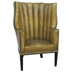 Excellent Wingback or Barrel Back English Leather Chair