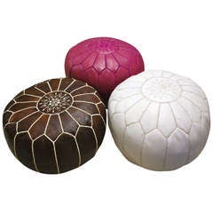 Small Moroccan Leather Pouf Ottoman