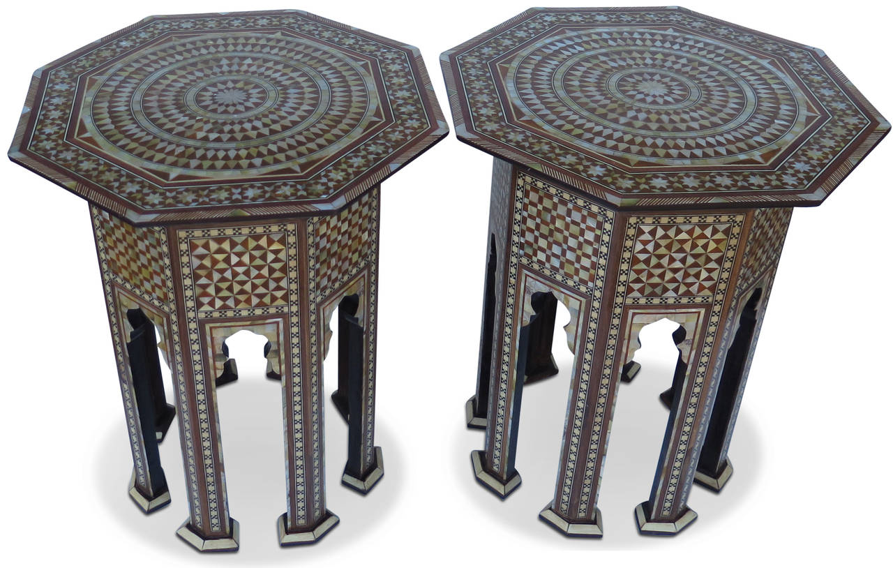 Pair of Extremely Fine Moroccan Mother-of-Pearl Inlay Side Tables 2