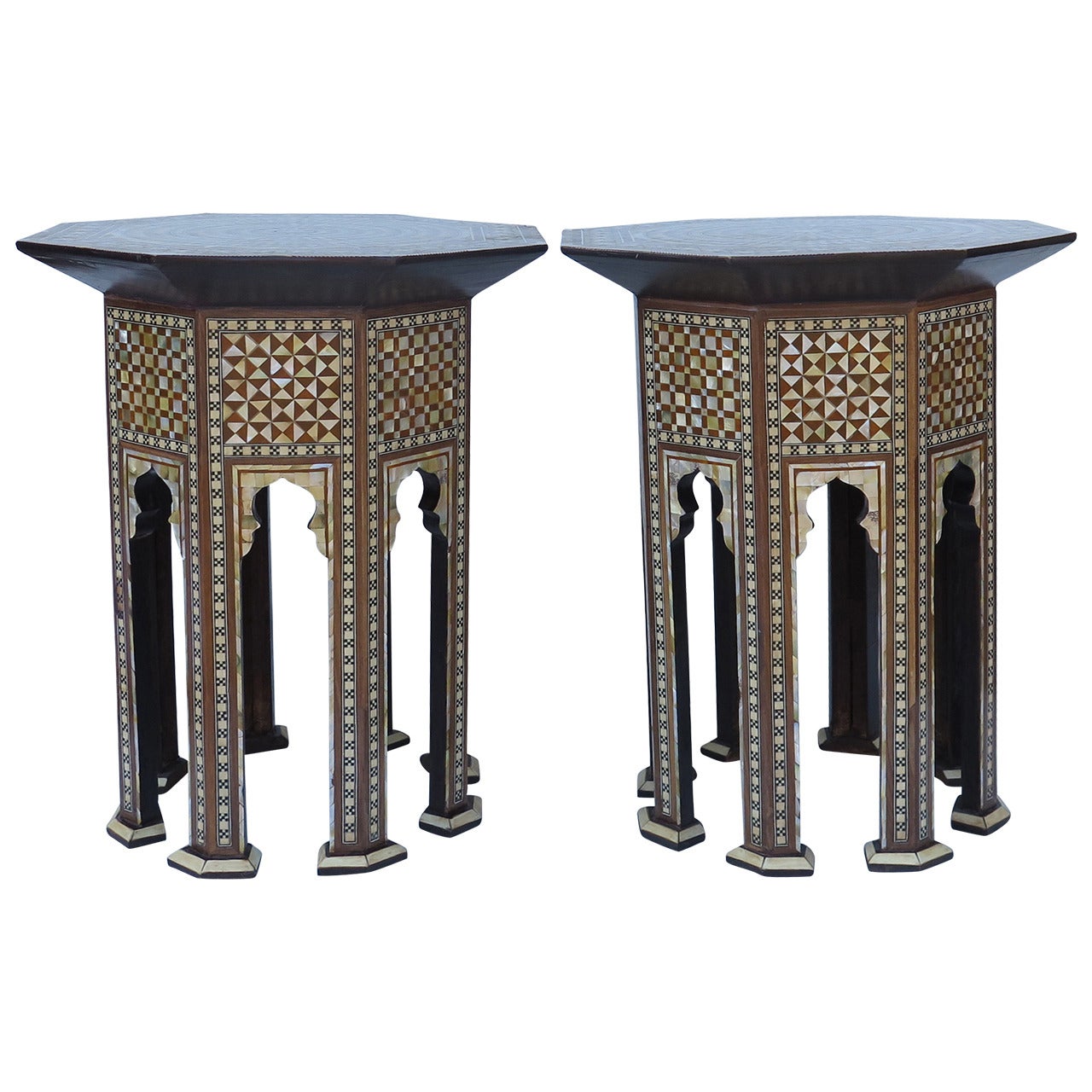 Pair of Extremely Fine Moroccan Mother-of-Pearl Inlay Side Tables