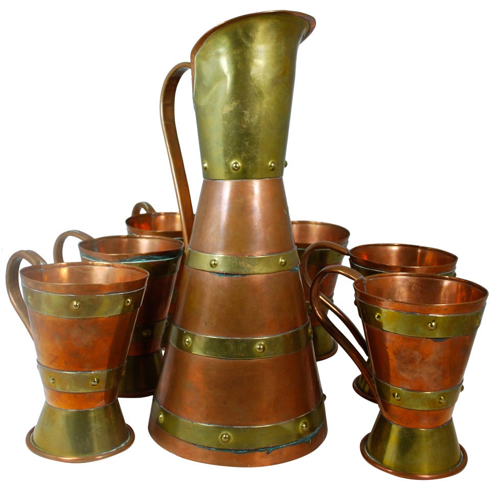 Wonderful Mid-Century Beer Set by Taxco Master Hector Aguilar For Sale