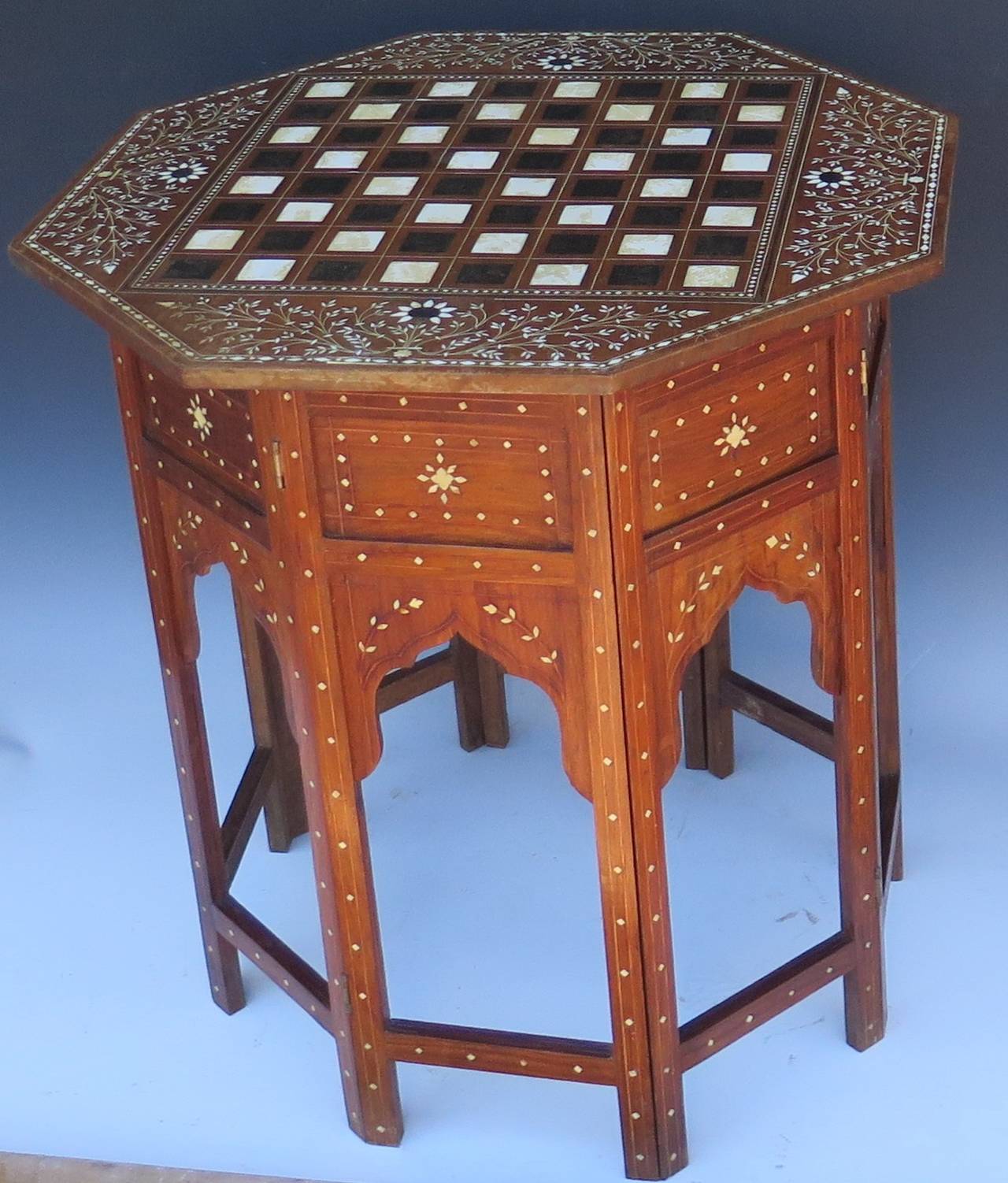 19th Century Anglo Indian Inlay Checker Board Folding Side Table In Good Condition In Montecito, CA