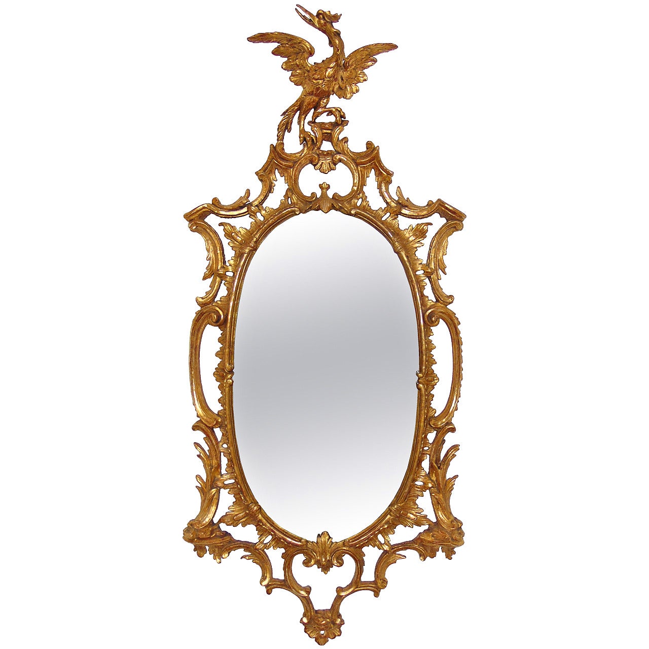 Period 18th Century Chippendale, Carved and Gilt Mirror with Ho Ho Bird