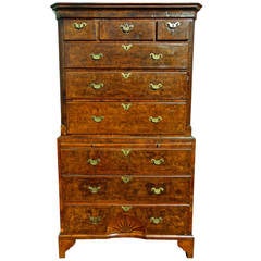 Period George II Burl Walnut Pinwheel or Sunburst Chest on Chest 4
