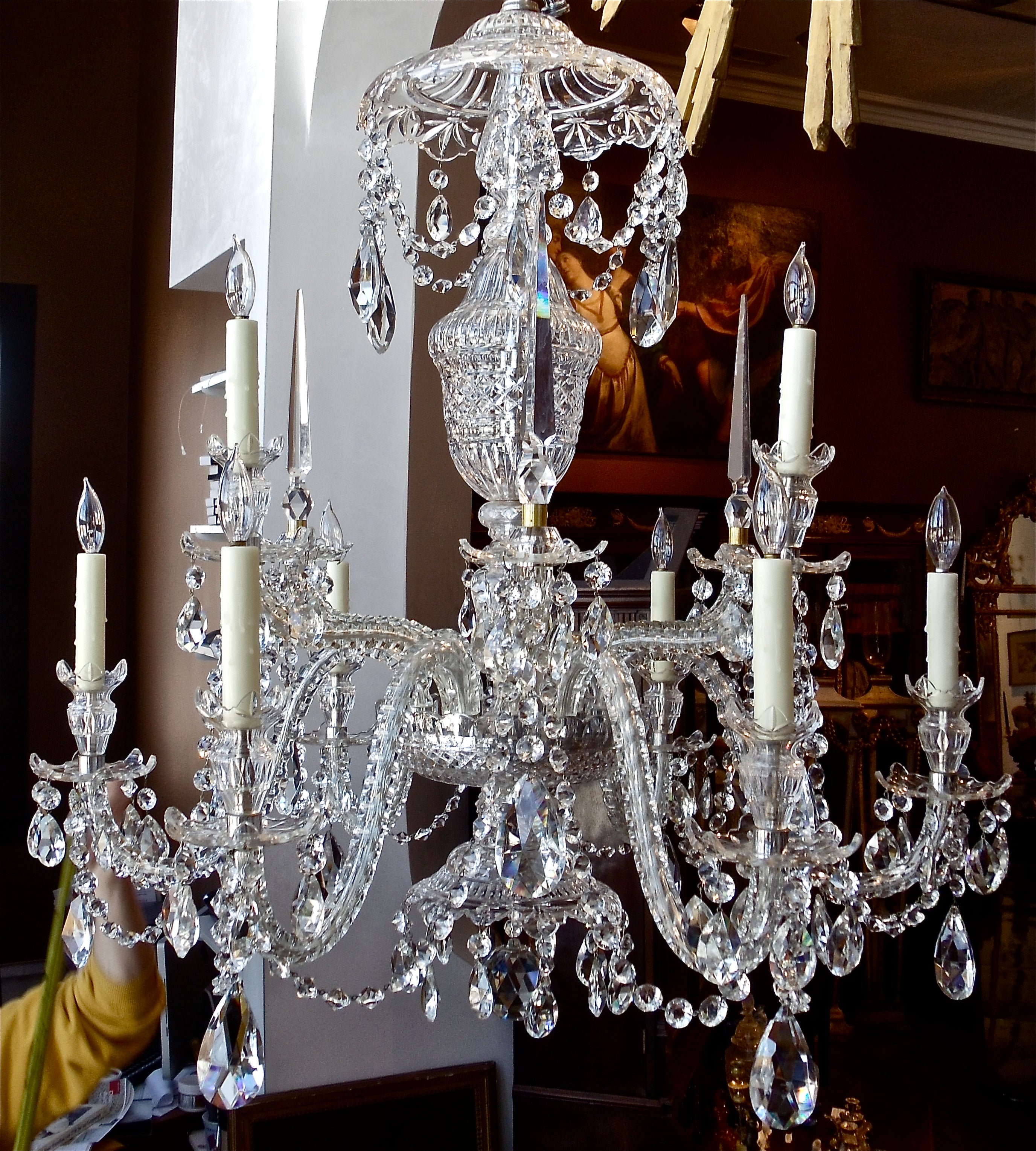 Anglo-Irish Cut Crystal Waterford Style Chandelier