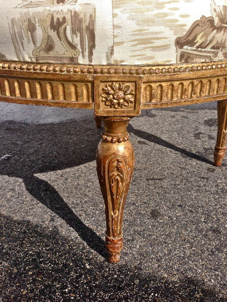 French Large Giltwood Louis XVI Style Stool or Hassock by Jansen