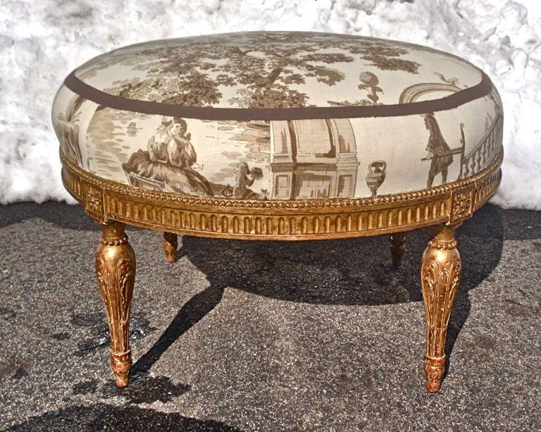 Large Giltwood Carved Neoclassical Stool by Jansen

--Four Legged, Round, Louis XVI Style
--Bears Jansen Stamp