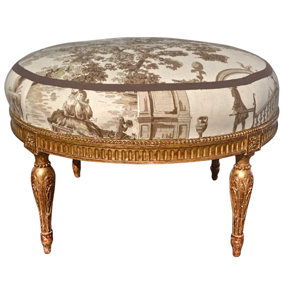 Large Giltwood Louis XVI Style Stool or Hassock by Jansen