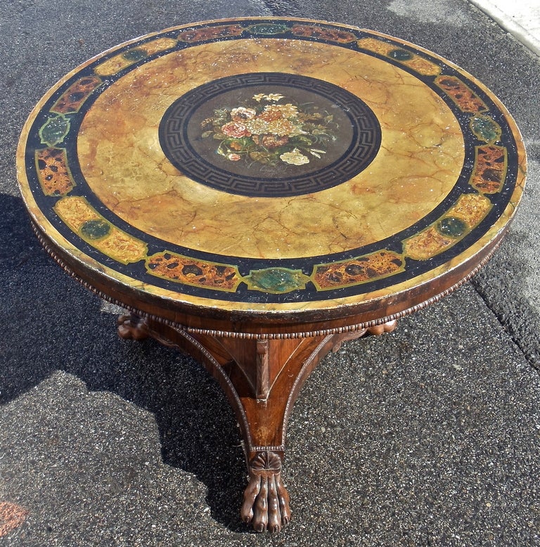 19th Century Rare Irish Regency Rosewood Center Table with Original Painted Slate Top