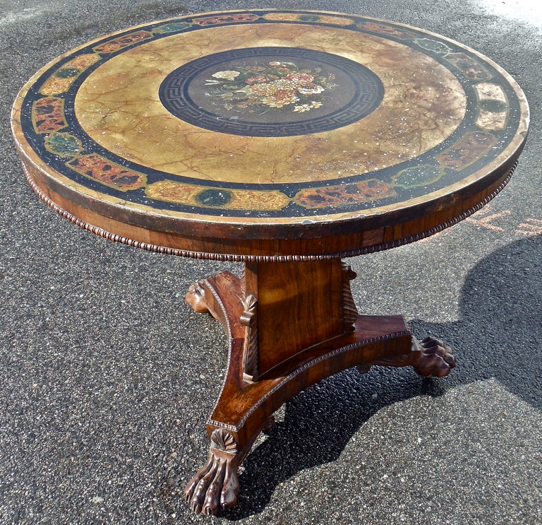 Rare Irish Regency Rosewood Center Table with Original Painted Slate Top In Excellent Condition In Essex, MA