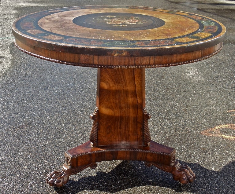Rare Irish Regency Rosewood Center Table with Original Painted Slate Top 4