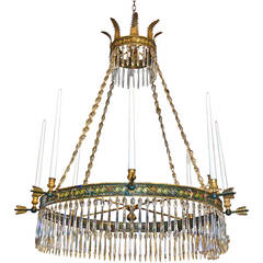 Antique Rare Period Early 19th Century Swedish Neoclassical Tole Chandelier