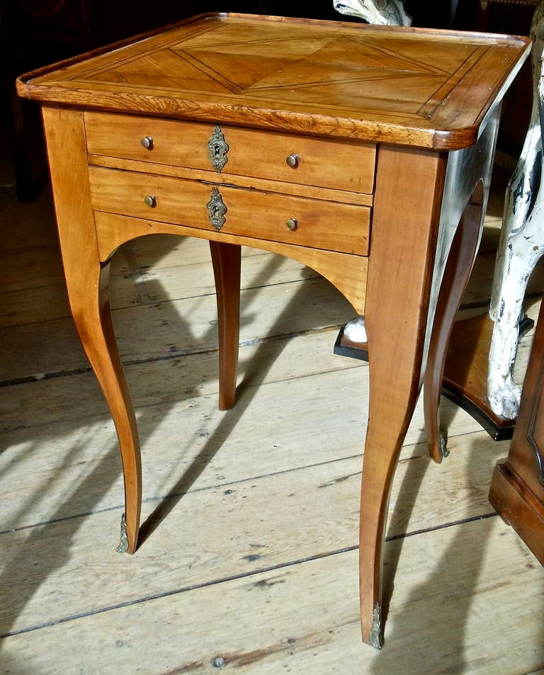 Period Italian Neoclassical Cherry Side Table

--Marquetry Top
--Edible Natural Coloring
--Original Drawer Compartments
--Norther Italian or Swiss Provincial