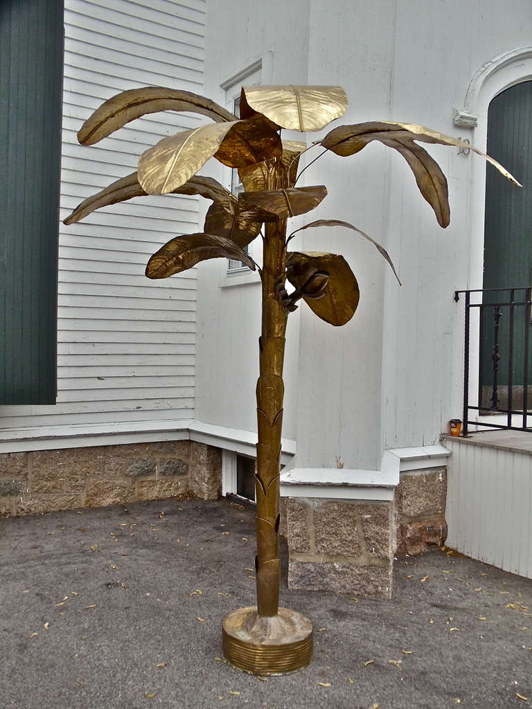 French Massive Mid-Century Lacquered Brass Banana Tree