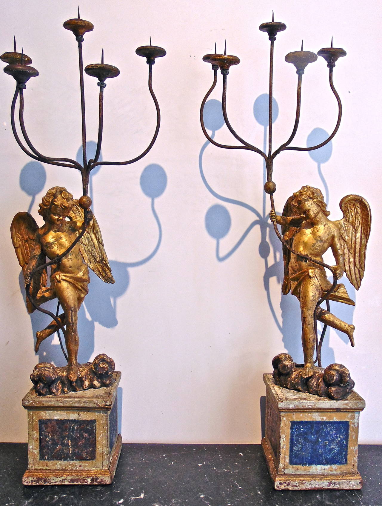 Carved Early 18th Century Italian Baroque Pricket Candelabra