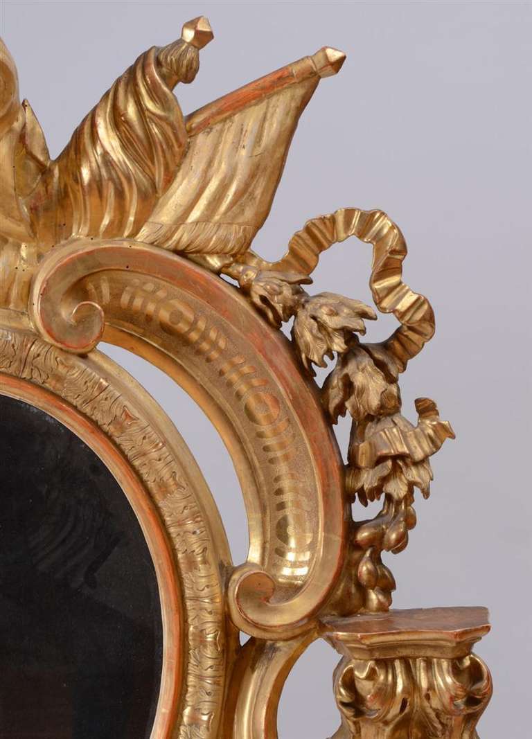 Carved Italian Baroque Giltwood Mirror, Roman