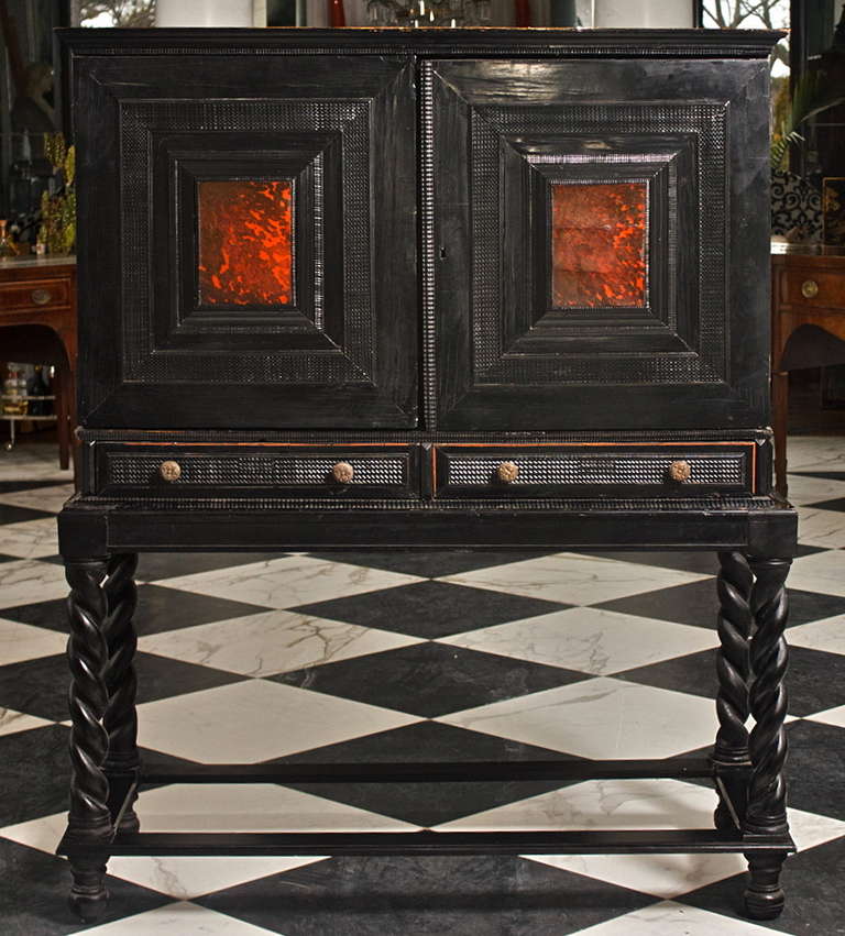 Period Baroque Ebony and Tortoise Vargueno or Cabinet on Stand In Good Condition In Essex, MA