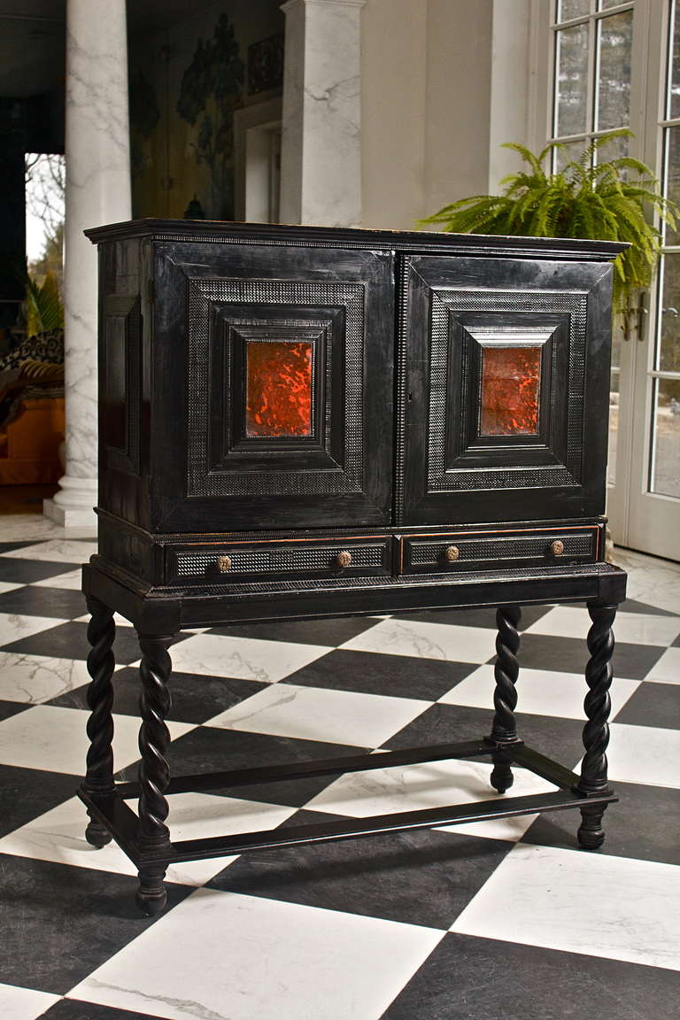 Italian Period Baroque Ebony and Tortoise Vargueno or Cabinet on Stand