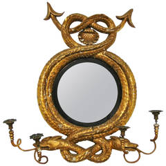 Rare Nautical Sea Serpent Giltwood Convex Mirror Girandole