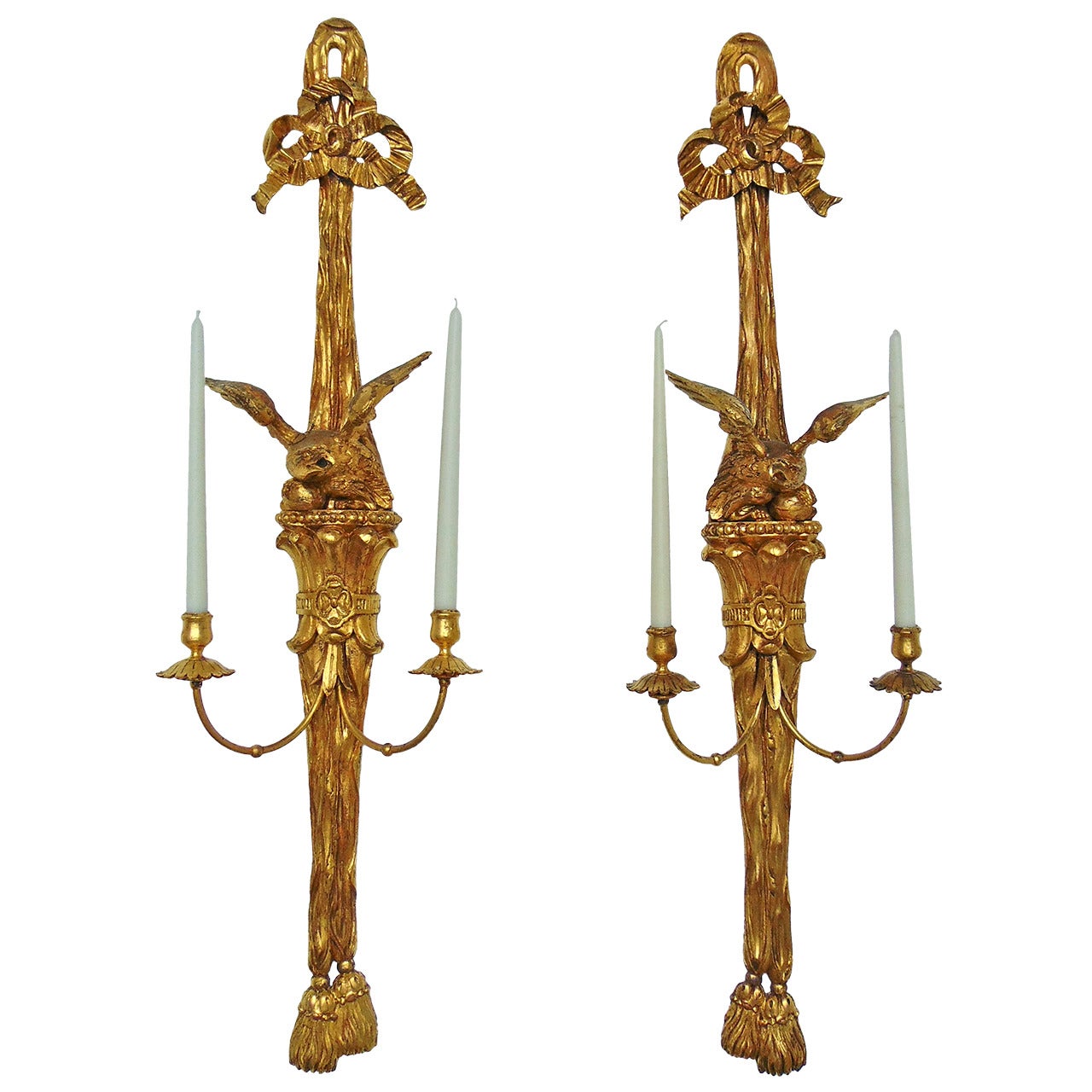 Pair of George III or Federal Carved and Gilt Eagle Sconces
