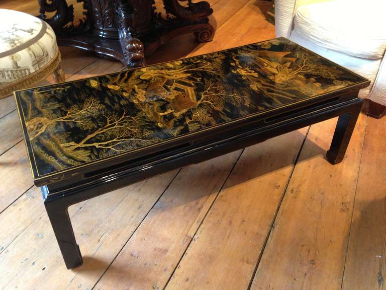 Chinese Black Lacquer Coffee Table Made from a Period Screen Panel 2