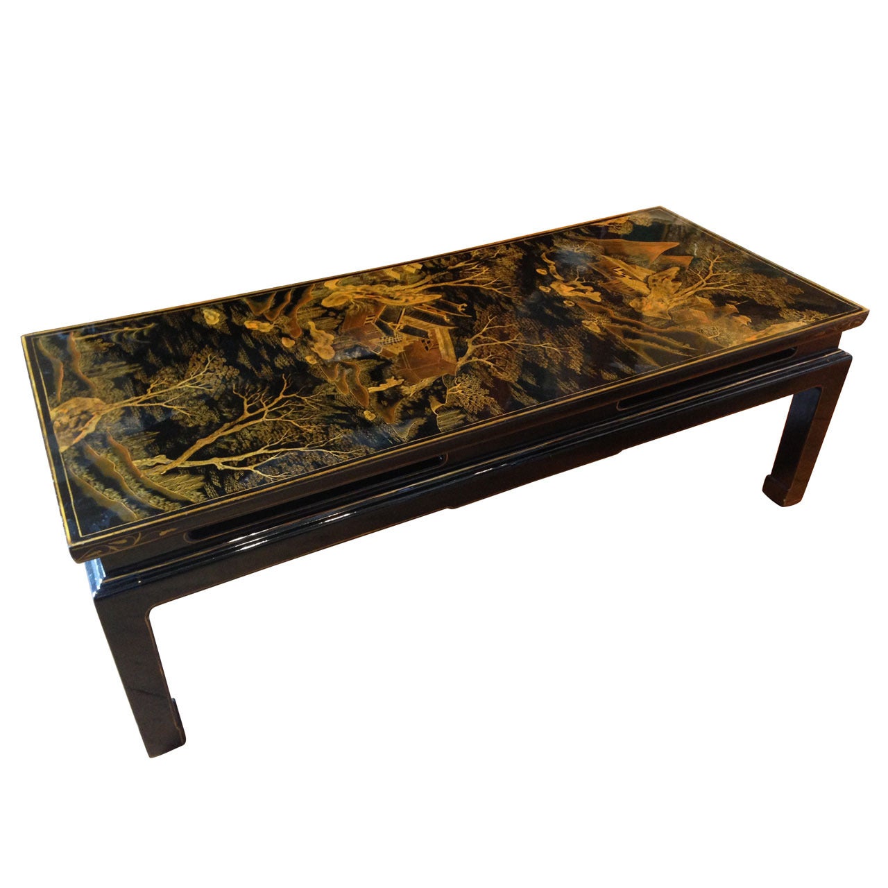 Chinese Black Lacquer Coffee Table Made from a Period Screen Panel