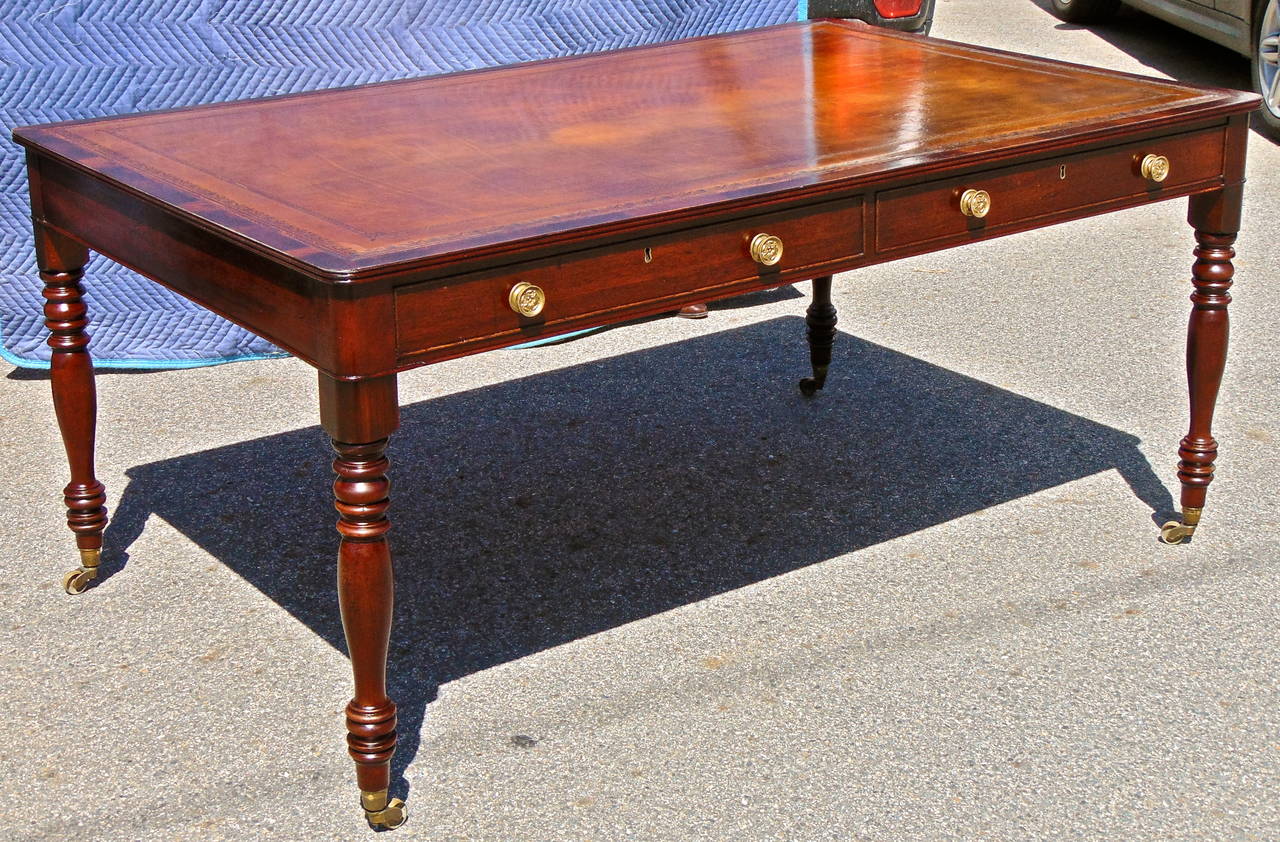 English 19th Century Regency Mahogany Leather-Top Writing Desk or Library Table